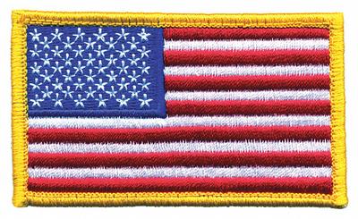 HEROS PRIDE Embroidered Patch: U.S. Flag, 3 3/8 in x 2 in, Gold, Polyester/Rayon, Hook - Embroidered Emblems