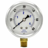 WGTC Differential Pressure Gauge: Bottom, 1/4 in NPT Male, ±1.5% Gauge Accuracy, 251L4, IP65, Brass (MPN 251L4PCW). Key specifications — Sensor Type: Bourdon Tube; Series: 251L4; Certificate of Calibration: Not Included; Gauge Accuracy: ±1.5%.