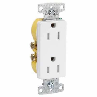 HUBBELL Receptacle: Decorator Duplex, 5-15, White, 125V AC, 15 A, 2 Pole / 3 Wire (MPN RRD15SWTR) - General Purpose Receptacles