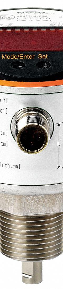 IFM Electronic Level Sensor: Guided Wave Radar, Vertical, For Oils/Water Media Type, 3/4 in, +/-7 mm (MPN LR8000). Key specifications — Body Material: Stainless Steel; Mounting Orientation: Vertical; Stem Material: 316 Stainless Steel; Accuracy: +/-7 mm; Brand: IFM; Probe Material: 316 Stainless Steel; Nameplate Voltage: 18/30V DC; Probe Type: Rod.
