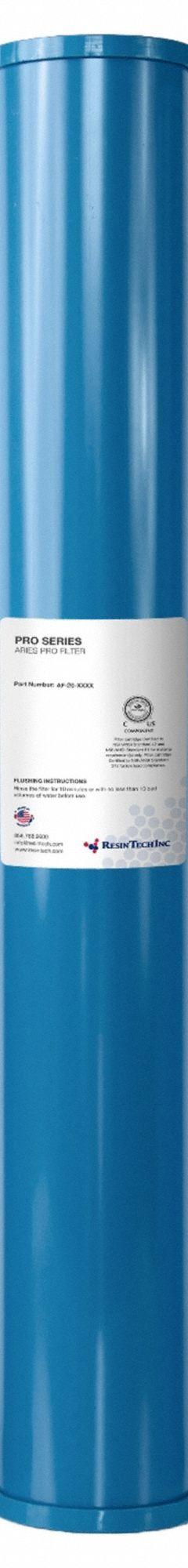 RESINTECH DI Cartridge: Ions, 0.8 lpm Flow Rate, CG8H/WBMPOH, AF-20-4223, 2 1/2 in Overall Dia, 1. Key specifications — Media Within: WBMPOH; Material: Anion Resin; Product Type: DI Cartridge; Manufacturer Part Number: AF-20-4223.