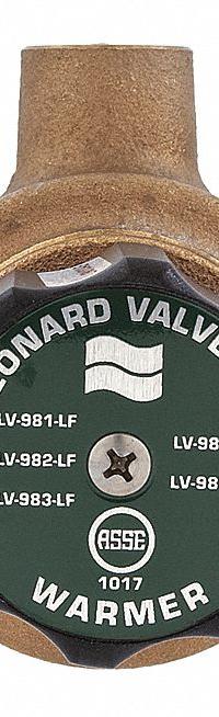 LEONARD VALVE Thermostatic Mixing Valve: 3/4 in Inlet Connection Size, 3/4 in Outlet Connection Size (MPN LV-981A-LF-RF). Key specifications — Includes: Check-stops; Brand: LEONARD VALVE.