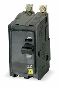 SQUARE D Miniature Circuit Breaker: 110 A, 120/240V AC, Single Phase, 10kA at 120/240V AC, 2 Poles (MPN QOB2110). Key specifications — Phase: Single; Amps: 110 A; AC Voltage Rating: 120/240V AC; Max. AIR Rating: 10kA at 120/240V AC; For Use With: Square D NQOD Panelboards; Brand: SQUARE D.