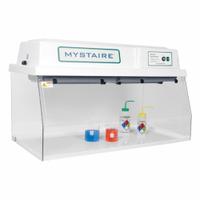 MYSTAIRE Ductless Workstation: 48 in Overall Wd, 29 1/2 in Overall Ht, 22 1/2 in Overall Dp, Clear (MPN MY-4800). Key specifications — Assembly: Fully Assembled; Brand: MYSTAIRE; Base/Stand Included Input: No (Not Required); Base/Stand Included: No (Not Required); Blower Included: Yes; Work Surface Included: No.