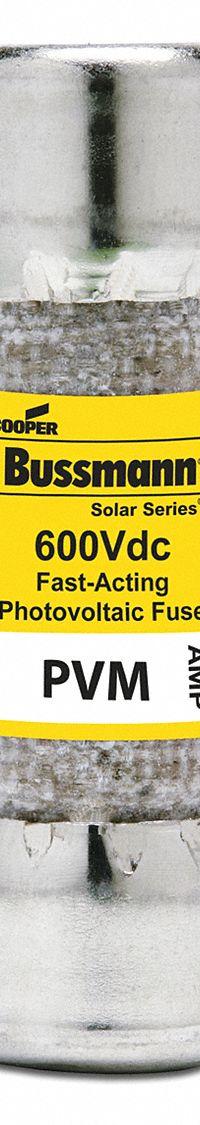 Solar Fuse: PVM Series, Fast-Acting, 8 A, 600 V DC (MPN PVM-8). Key specifications — Series: PVM; Brand: BUSSMANN.