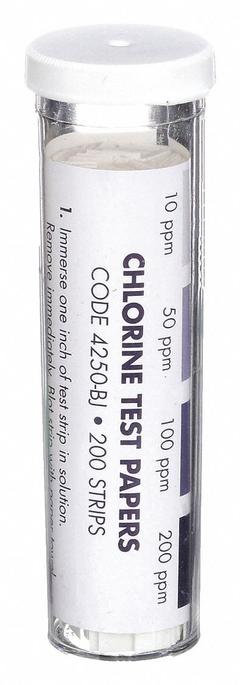 LAMOTTE Test Strips: Total Chlorine, 10 to 200 ppm Total Chlorine, Strip, 200 Tests, 3 in Overall Lg (MPN 4250-BJ). Key specifications — Test Form: Strip; Brand: LAMOTTE; Parameter Measurements Included: 10 to 200 ppm Total Chlorine.