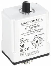 MACROMATIC Single Function Time Delay Relay: Socket Mounted, 24V AC/DC, 10 A, 11 Pins/Terminals (MPN TR-51628-08). Key specifications — Brand: MACROMATIC.