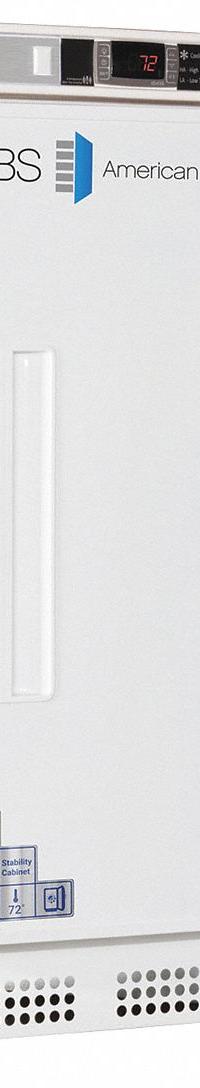 Controlled Room Temperature Cabinet: 115 V, 20°C to 25°C, 23 3/4 in Overall Wd, 24 1/2 in Overall Dp (MPN CRT-ABT-HC-UCBI-0404). Key specifications — Brand: AMERICAN BIOTECH SUPPLY; Voltage: 115 V; Includes: (3) Shelves; Door Hinge: Right Hinge.