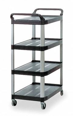 RUBBERMAID COMMERCIAL PRODUCTS Utility Cart: 300 lb, 4 Shelves, 29 in L x 20 in W Self, Black (MPN FG409600BLA). Key specifications — Shelf Color: Black; Brand: RUBBERMAID COMMERCIAL PRODUCTS; Caster/Wheel Configuration: (4) Swivel.