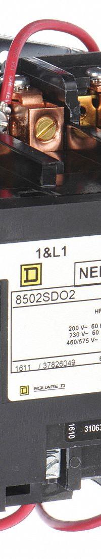 SQUARE D NEMA Magnetic Contactor: Non-Reversing, 3 Poles, NEMA Size 2, 45 A, 480V AC (MPN 8502SDO2V06). Key specifications — Brand: SQUARE D.