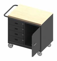 DURHAM MFG Mobile Cabinet Workbench: 36 in x 24 in, Butcher Block, 1,200 lb Overall Load Capacity (MPN 3121-MT-95). Key specifications — Included Components: Handle on Side; Assembly: Fully Assembled; Brand: DURHAM MFG.