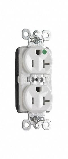 PASS & SEYMOUR Receptacle: Hospital Grade, Duplex, 5-20R, White, 125V AC, 20 A, 2 Pole / 3 Wire (MPN PTTR8300W). Key specifications — attr1367147: PASS & SEYMOUR.