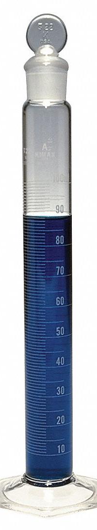 KIMBLE Graduated Cylinder: 10 mL, B, To Contain (TC), 0.2 mL Graduation Increments - mL (MPN 20039-10). Key specifications — ASTM Specification: E1272; Brand: KIMBLE; USP Specification: Type II; Closure Included: Yes; Includes: Pennyhead Glass Stopper.