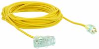 APPROVED VENDOR Extension Cord: Outdoor Use, 50 ft Lg, 3 Outlets, 5-15P, 14/3, SJTOW, Yellow (MPN 4GAC9). Key specifications — Brand: APPROVED VENDOR; Temperature Rating: -58° to 194°F; NEMA Plug Configuration: 5-15P.