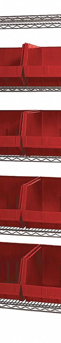 QUANTUM STORAGE SYSTEMS Bin Shelving: 36 in x 18 in x 74 in, 1 Sided, 8 Bins, Open, Red, 5 Shelves (MPN WR5-270RD). Key specifications — Includes Bins: Yes; Bin Material: Polypropylene; Frame Color: Silver; Bin HxWxD: (8) 11 in x 16-1/2 in x 18 in; Frame Material: Steel; Bin Color: Red; Bin Style: Hang and Stack; Brand: QUANTUM STORAGE SYSTEMS.