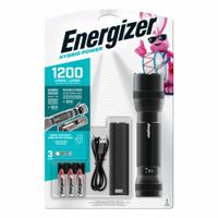 ENERGIZER Flashlight: Rechargeable, 1,200 lm, 4 hr Run Time at Max. Brightness, 200 m Max Beam (MPN ENYMHT61). Key specifications — Brand: ENERGIZER; Switch Location: Tail; Charger Style Included: USB Cord; Battery Requirements - Broad: Includes 6 AA.