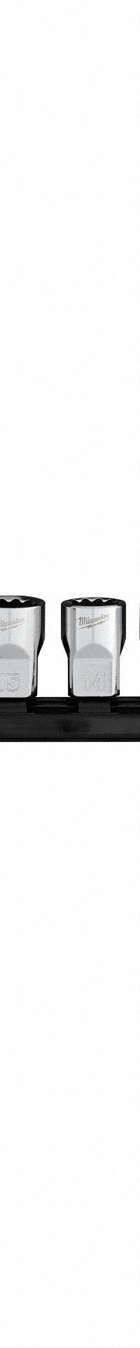 MILWAUKEE Socket Set - Metric 12pt: 3/8 in Drive Size, Small Set (0-50 pieces) Set Size, 12 Pieces (MPN 48-22-9520). Key specifications — attr1204251: MILWAUKEE; attr1215453: 3/8 in; attr1215454: 8 mm to 19 mm; attr1224229: Friction.