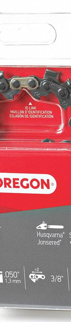 OREGON Chainsaw Chain: 20 in Compatible Bar Lg, 3/8 in, 0.05 in Gauge, 72 Links, 7/32 in File Size (MPN D72). Key specifications — attr977596: OREGON; attr977598: Husqvarna; attr977603: 3/8 in.