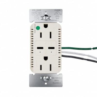 LEGRAND Receptacle: Duplex, 5-15R, 2 USB Ports, USB Type C, Light Almond, 125V AC - Hospital-Grade Receptacles with USB Chargers