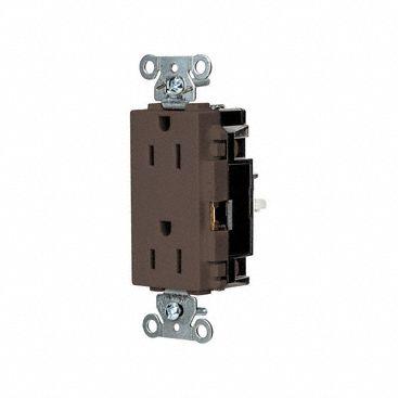 HUBBELL Receptacle: Decorator Duplex, 5-15, Brown, 125V AC, 15 A, 2 Pole / 3 Wire (MPN HBL2152ST) - General Purpose Receptacles