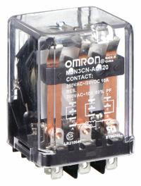 OMRON General Purpose Relay: Socket Mounted, 10 A Current Rating, 120V AC, 3PDT, 11 Pins/Terminals (MPN MJN3C-N-AC120). Key specifications — Brand: OMRON; Base Type: Square; Mounting Style: Plug-In; Pin Shape: Round; Electrical Connection: Plug-In; Manufacturer Part Number: MJN3C-N-AC120; Series: MJN Series.