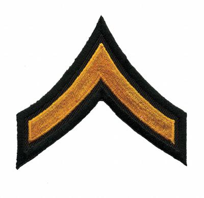 HEROS PRIDE Embroidered Patch: PFC, 3 in, Black/Gold, Polyester/Rayon, Rank Insignia - Embroidered Insignia