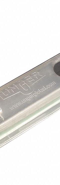 UNGER Utility Blade: 4 in Blade Lg, 1/2 in Blade Wd, 0.005 in Blade Thick, Includes Blade Dispenser (MPN RB100). Key specifications — attr307708: 3U445; attr307711: Stainless Steel; attr307707: Yes; attr324888: UNGER.