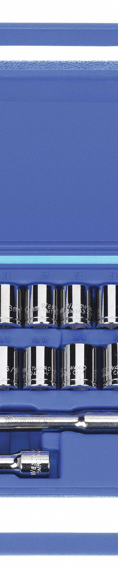 WESTWARD Socket Wrench Set: 3/8 in Drive, 33 Piece, 12-Point, Metric/SAE - SAE & Metric Socket Sets with Drive Tools