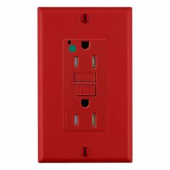 LEVITON GFCI Duplex Receptacle Outlet: Hospital Grade, Duplex, 5-15R, Red, GFCI, 125V AC, 15 A_20 A (MPN GFTR1-HFR)