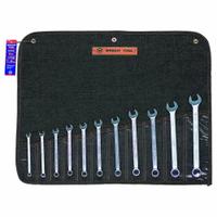WRIGHT Wrench Set: Steel, Satin, 11 Tools, 11 Range of Head Sizes, 15° Head Offset Angle, Std (MPN 750). Key specifications — attr309520: Satin; attr309519: Steel; attr309509: 11; attr324929: WRIGHT; attr309512: Tool Roll; attr309522: No; attr309533: Yes.