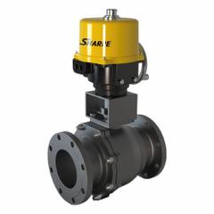 SHARPE Electrically Actuated Two-Way Ball Valve: 4 in, Carbon Steel, 120V, Flange x Flange (MPN 4350034260). Key specifications — Included Mounting: ISO 5211 Actuator Mounting Pad; Brand: SHARPE; Actuator Features: Internally Fused/Automatic Reset.