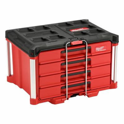 MILWAUKEE PACKOUT Tool Box: Polypropylene, Black/Red - PACKOUT Tool Boxes with Drawers
