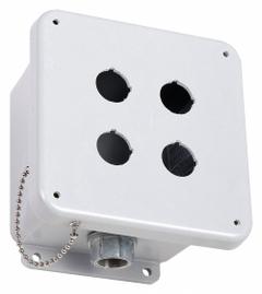 SCHNEIDER ELECTRIC Push Button Enclosure: 30mm, 4 Holes, Non-Metallic, NEMA 1/13/3/4/4X (MPN 9001SKY4). Key specifications — attr211299: SCHNEIDER; attr1043605: Washdown-Corrosion-Resistant.