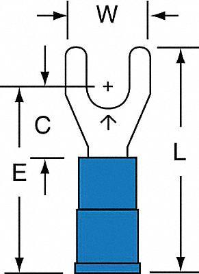 3M Fork Terminals: Blue, Vinyl, #8 Stud Size, 16 AWG – 14 AWG Wire Range - Insulated Fork Terminals