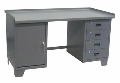 JAMCO Workbench: Fixed Ht, Steel, 60 in x 30 in, 2,000 lb Overall Load Capacity - Dual-Pedestal Workbenches