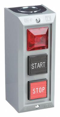 SQUARE D Control Station: (2) Push Buttons, 1 Pilot Lights, 1NO/1NC, Start/Stop, (3) Momentary (MPN 9001BG308). Key specifications — Operator Legend: Start/Stop; Operator Color: Black; Pilot Light Color: Red; Brand: SQUARE D; Environments & Applications: Indoor Use Only; Operator Configuration Type: (2) Push Buttons; Pilot Light Lamp Supply Voltage: 120V AC/DC.