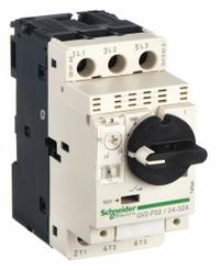 SCHNEIDER Manual Motor Starter: Non-Reversing, 3 Poles, 32 A, Thermal Protection, Selector Switch (MPN GV2P32). Key specifications — Maximum Voltage Rating: 600V AC; Brand: SCHNEIDER; Thermal Units Required: None (Starter Includes Integrated Thermal Units); Frame Size (Width): 45mm.