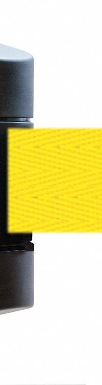 TENSABARRIER Retractable Belt Barrier: Fixed Mounting Plate, 15 ft Belt Lg, Pattern, Yellow (MPN 897-15-S-33-NO-Y5X-C). Key specifications — Frame Color: Black; Brand: TENSABARRIER; Belt Color: Yellow.