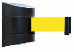 TENSABARRIER Retractable Belt Barrier: Fixed Mounting Plate, 15 ft Belt Lg, Pattern, Yellow (MPN 897-15-S-33-NO-Y5X-C). Key specifications — Frame Color: Black; Brand: TENSABARRIER; Belt Color: Yellow.