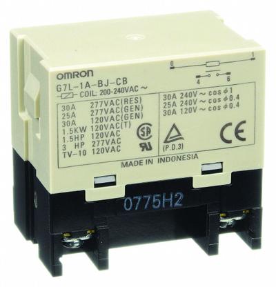OMRON Enclosed Power Relay: Bracket Mounted, 30 A Current Rating, 200/240V AC - Bracket-Mounted Relays