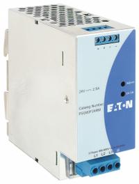 EATON DC Power Supply: DIN Rail, 960 W Output Power - Rated, 2.5 A Current - Output, Three Phase (MPN PSG60F24RM). Key specifications — attr1044898: Three; attr1044874: Aluminum; attr1044879: 320 to 575V AC; attr211400: EATON.