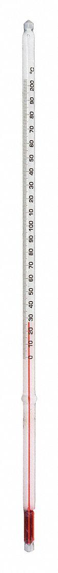 THERMCO Liquid In Glass Thermometer, Safety Coated: 0°C to 200°C, Partial Immersion, Celsius (MPN ACC637SSC). Key specifications — attr1275412: +/-2.5°C to 100°C; attr1275416: THERMCO; attr1280797: Celsius.