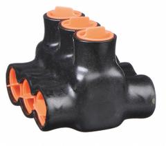 BLACKBURN Multitap Connector: 3 Port, Double-Sided Entry, 10 AWG – 250 kcmil Wire Size, Black (MPN AMTD250103). Key specifications — Body Material: Aluminum; Brand: BLACKBURN.