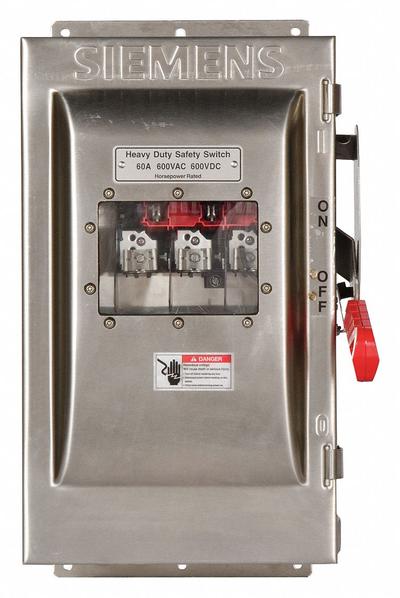 Siemens Safety Switch: Fusible, 60 A, Three Phase, 600V AC, 304 Stainless Steel - Fusible Safety Switches