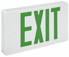 Exit Sign: Emergency Battery Backup, LED, White, Green, 1 or 2 Faces, Ceiling, Nickel Cadmium (MPN FHEX21WGEM). Key specifications — Voltage: 120/277 V AC; Directional Indicators: Universal Field Selectable Chevrons; Text Color: Green; Brand: FULHAM; Emergency Battery Backup: Yes; Housing Color: White; Lighting Technology: LED; Remote Capable: No.