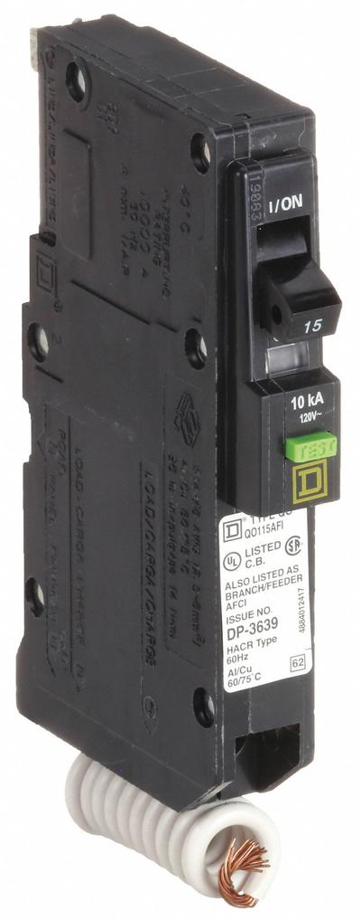 SQUARE D Miniature Circuit Breaker: 15 A, 120V AC, Single Phase, 10kA at 120V AC - QO Series, Plug-In Square D Miniature Circuit Breakers