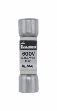 BUSSMANN Fuse: KLM Series, Midget, Fast-Acting, 6 A, 600 V AC, 600 V DC, 13/32 in x 1 1/2 in (MPN KLM-6). Key specifications — attr1287209: KLM; attr211192: BUSSMANN.
