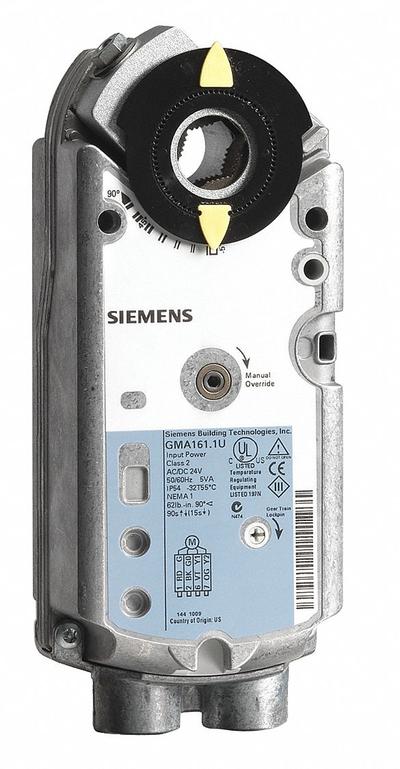 Siemens Actuator: Dampers, Proportional, Spring Return, 62 in-lb, 24V AC/DC, Hardwired - Fail-Safe Actuators with Spring Return