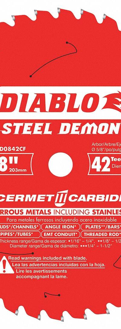 DIABLO Circular Saw Blade: 8 in Blade Dia - Stainless Steel-Cutting Blades