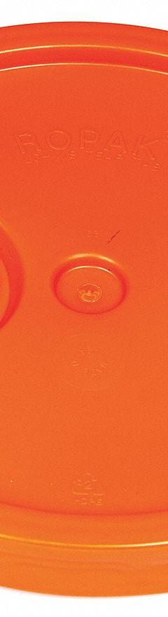 BASCO Pail Lid: Gasketed/Snap-On/Spout/Tear Tab, 12 1/4 in Overall Dia, Orange, Plastic (MPN ROP2100CVR-F-TT-OR). Key specifications — Brand: BASCO; Compatible Grainger Part Number: 55KZ01; Material: Plastic.